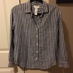Long adjustable sleeve striped button down blouse